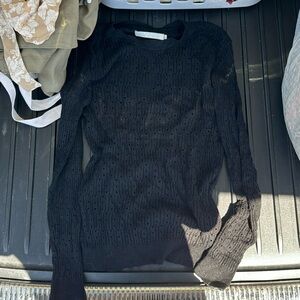 One Grey Day Black Open Knit Long Sleeved Sweater